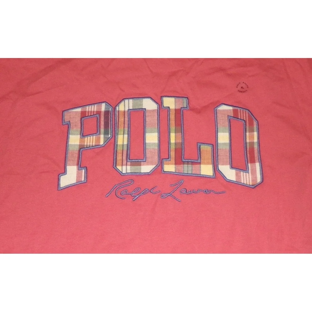 Polo Ralph Lauren Mens XL Pink Plaid Logo Applique Short Sleeve T-Shirt NWT